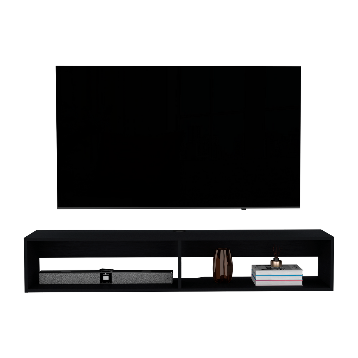 Floating Tv Stand Moore, Living Room, Black Black 60 69 Inches Engineered Wood