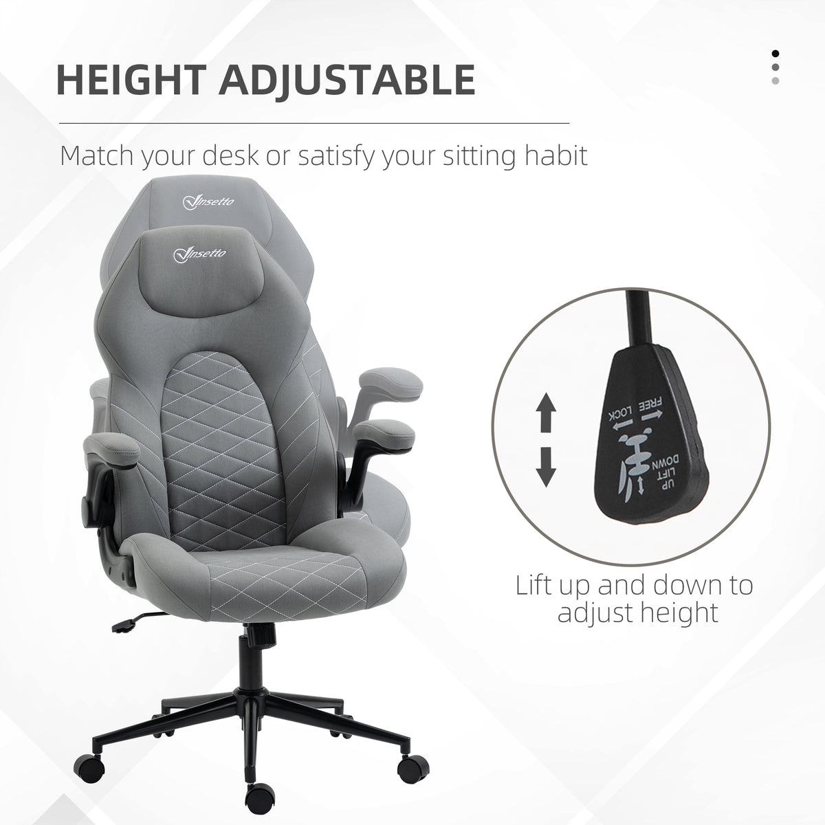 Vinsetto Gaming Chair With Flip Up Arm, High Back Desk Computer Chair, Gamer Chair With Adjustable Height And Swivel Wheellight Gray Light Gray Polyester
