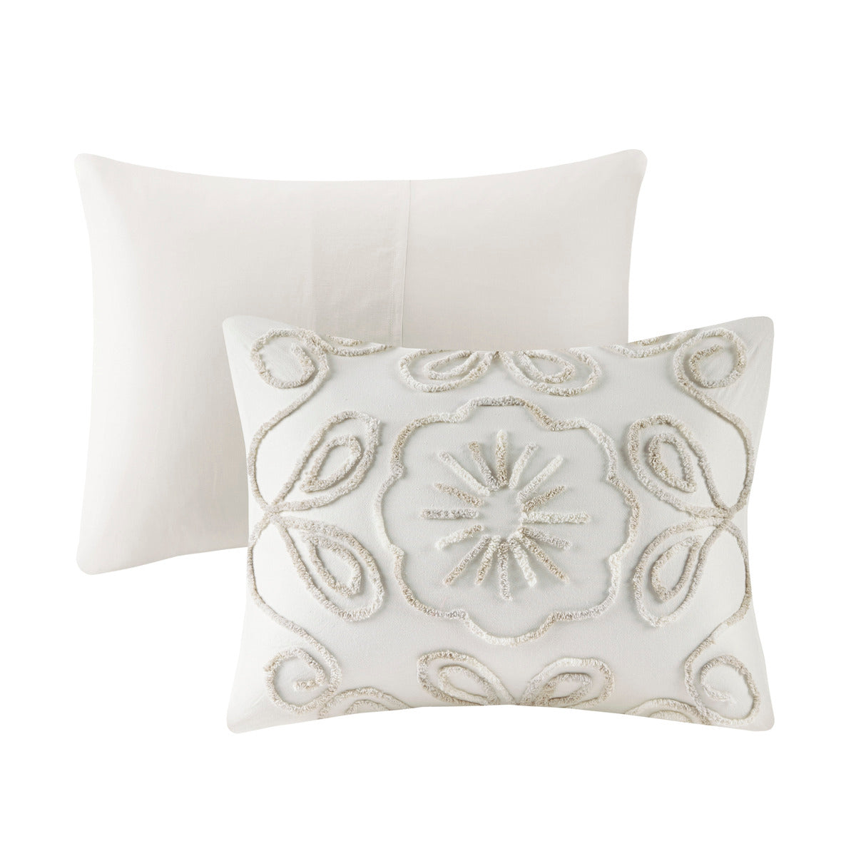 3 Piece Tufted Cotton Chenille Coverlet Set Ivory Taupe Full Queen Ivory Taupe Cotton