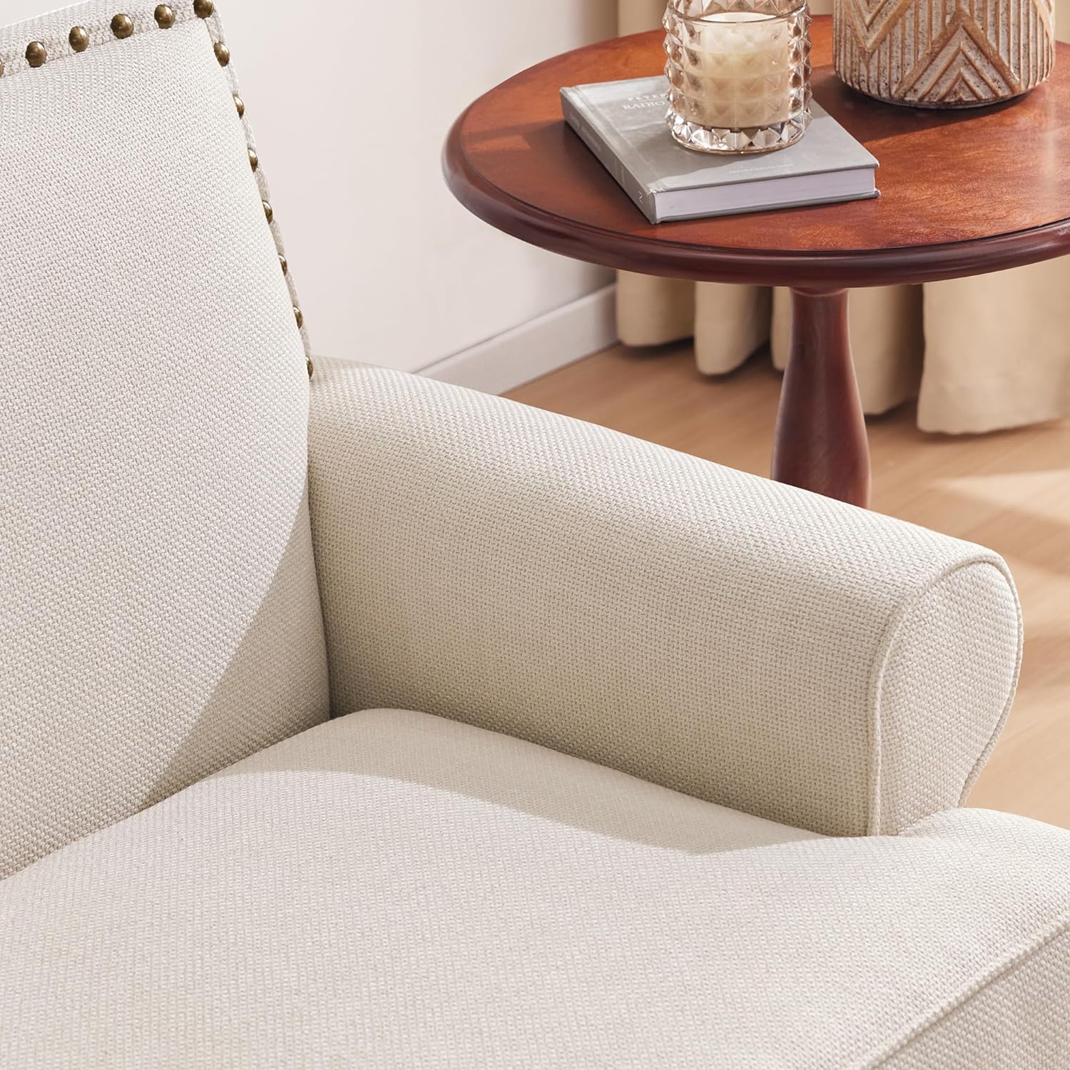Accent Chair, Retro Living Room Chairs With Soft Cushion, Mid Century Modern Arm Chair, Comfy Upholstered Reading Sofa Chair, Beige Beige Brown Primary Living Space American