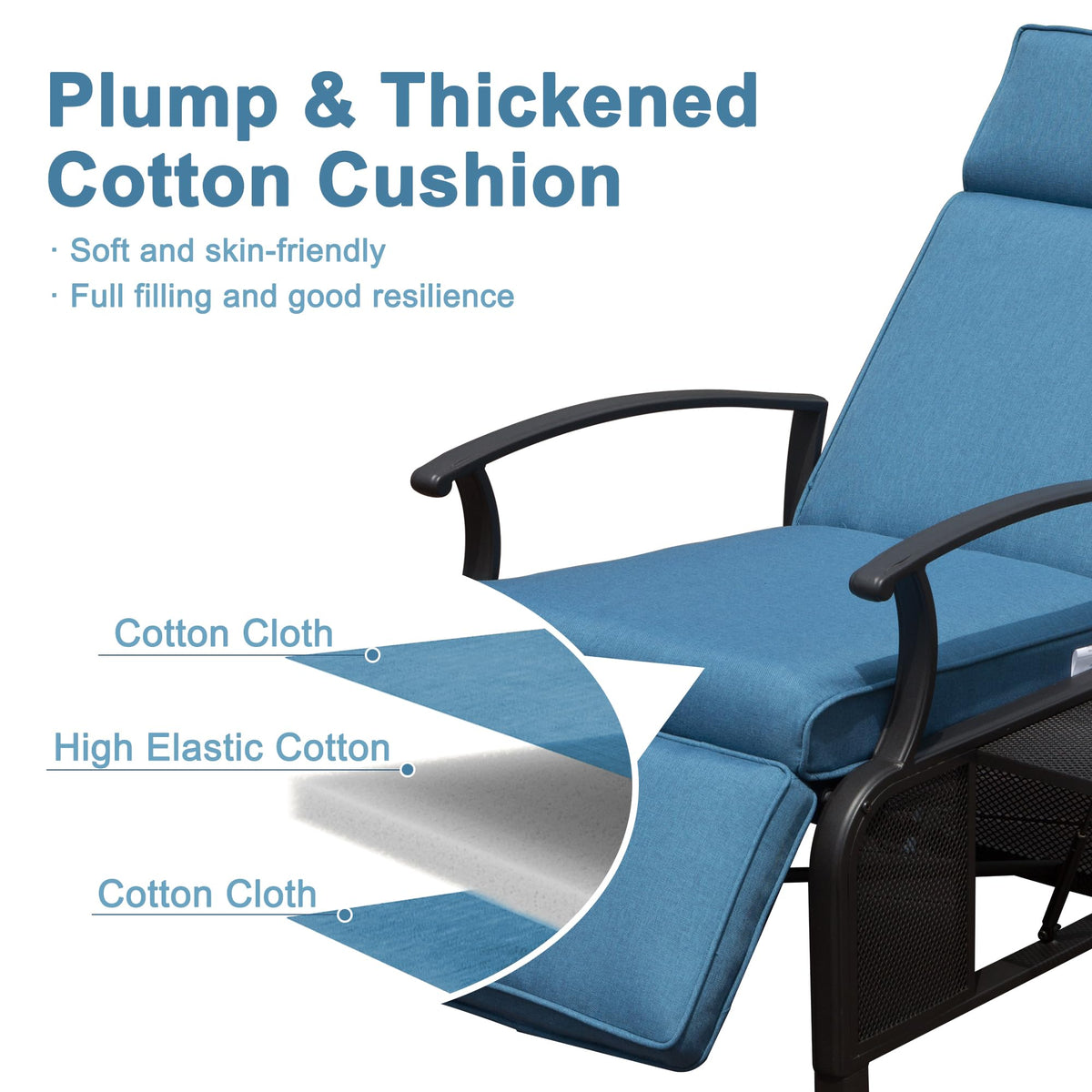 Adjustable Patio Recliner Chair Metal Outdoor Lounge Chair With Flip Table Push Back, Adjustable Angle, 6.8'' Removable Cushions, Support 350Lbs, Navy Blue Yes Blue Garden & Outdoor Metal