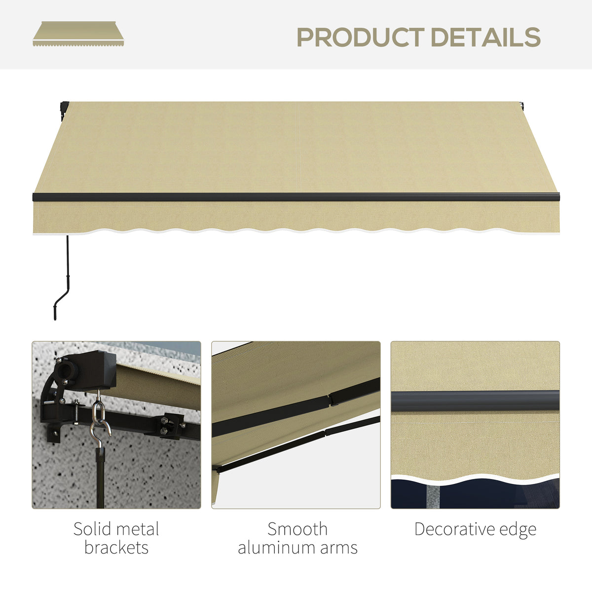 Outsunny 10' X 8' Retractable Awning, Patio Awning Sunshade Shelter With Manual Crank Handle, 280Gsm Uv Resistant Fabric And Aluminum Frame For Deck, Balcony, Yard, Beige Beige Polyester