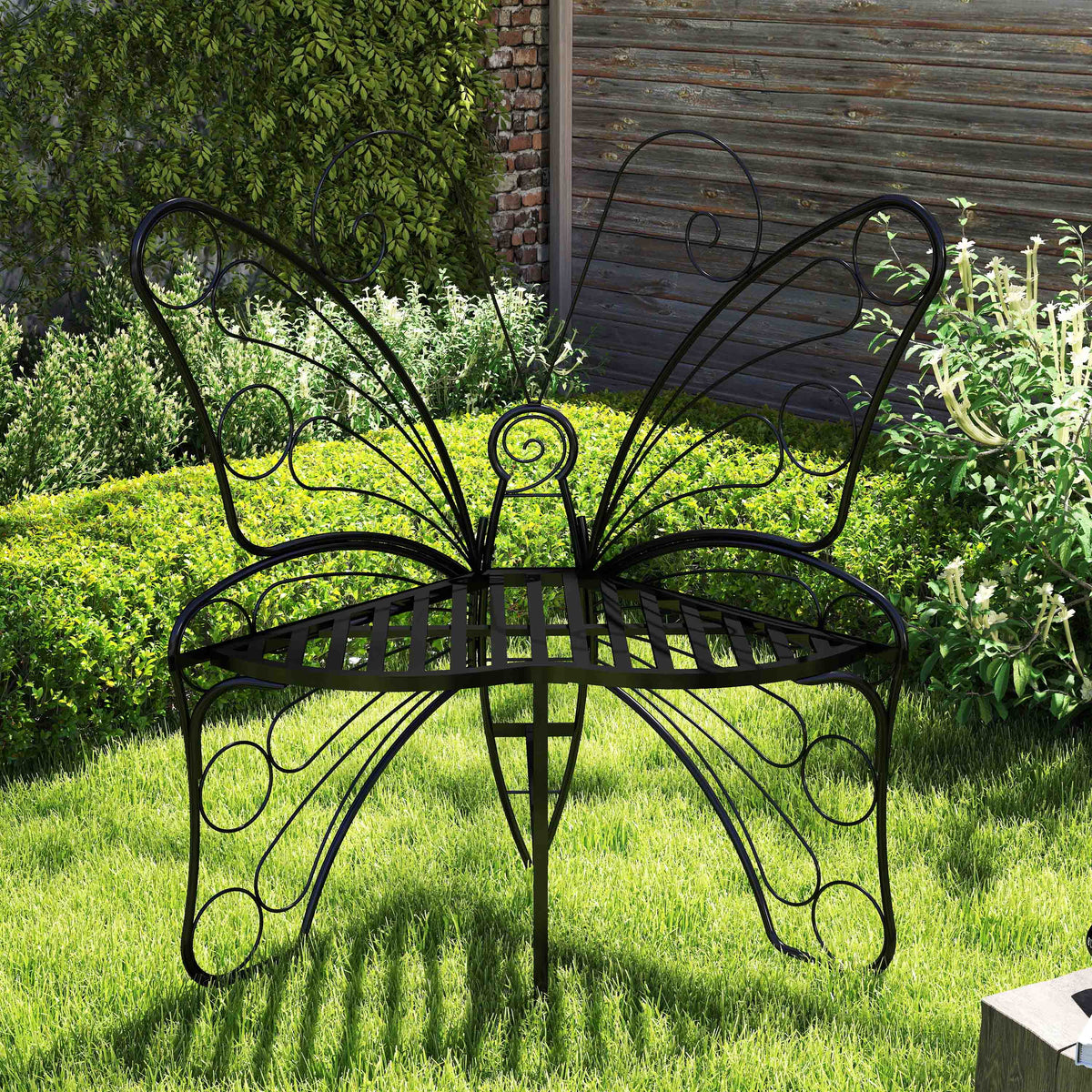 Modern Butterfly Cast Metal Garden Bench, Outdoor Bench Patio Seat, Park Bench Outdoor Seating For Garden, Yard, Park, Entryway Black Garden & Outdoor Metal