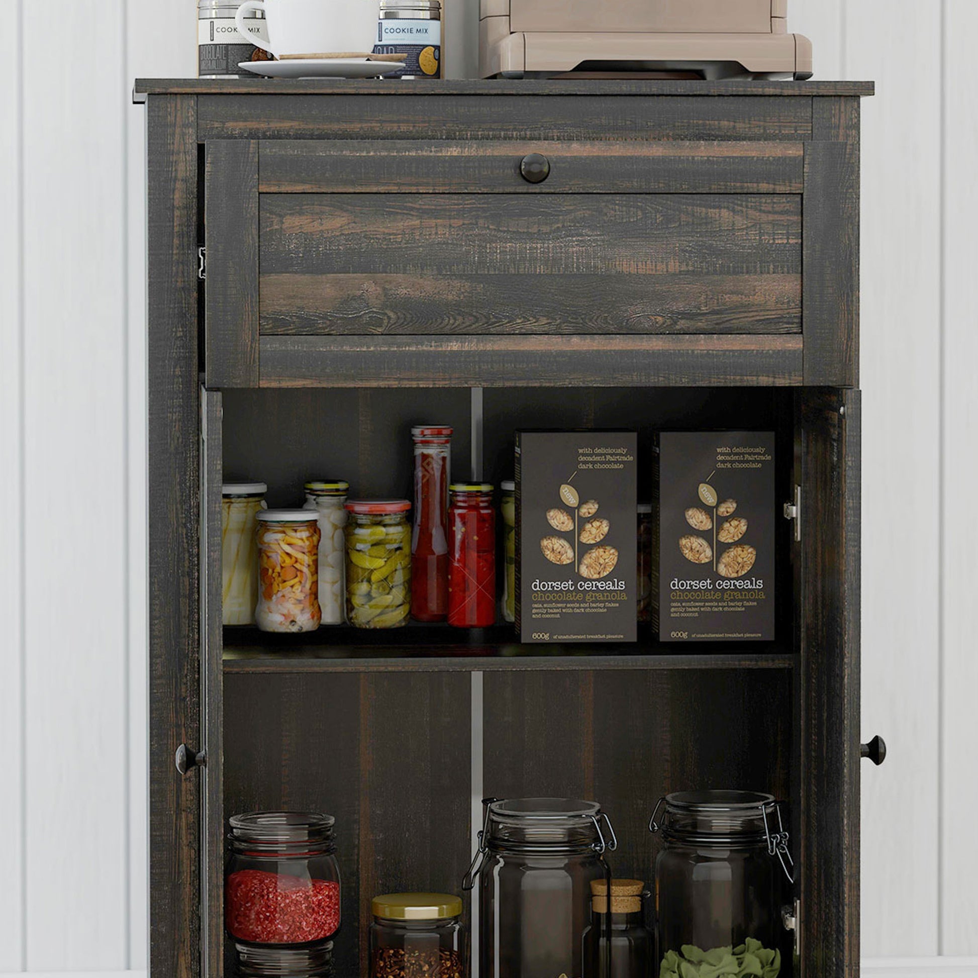 Homcom Farmhouse Barn Door Accent Cabinet, Kitchen Sideboard Storage Cabinet With Double Doors, Drawer, And Adjustable Shelf For Bedroom, Living Room, Dark Brown Brown Particle Board