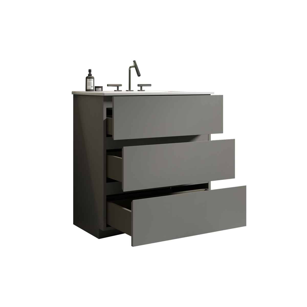 Tia 30" Gray Bathroom Vanity With Sink With 3 Faucet Holes, Large Storage Freestanding Bathroom Vanity For Modern Bathroom, One Piece White Sink Basin Without Drain And Faucet, Pre Assembledt Gray