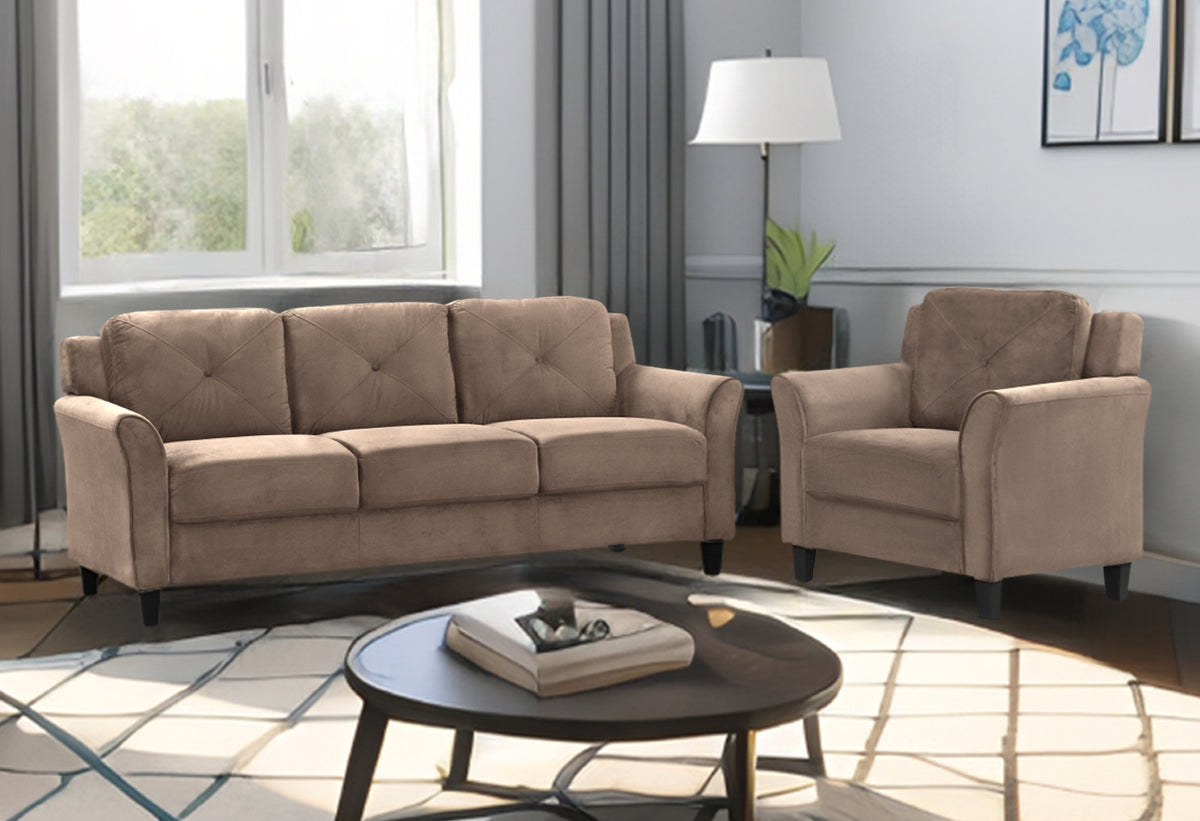 Fashionable Living Room Sofa For 2 People, Brown Velvet Fabric Brown Wood Primary Living Space Extra Heavy Duty Rubberwood 2 Seat Antique Brown Velvet Soft Cushion Back American Traditional Square Arms Down Filling Velvet