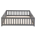 Full Size Floor Bed With Door,Solid Wood Platform Bed Frame With Fence,Suitable For Children,Pine Wood,Gray Full Gray Wood