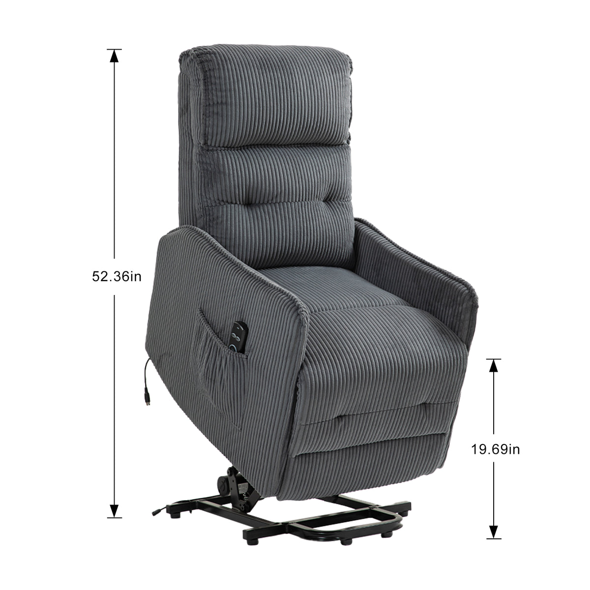 Coolmore Recliner Chair, Electric Recliner Chairs For Adults, Side Pocket Power Reclining Chair Pocket Springs Seat Cushion, Corduroy Fabric Recliner Sofa For Living Room, Bedroom, Home Theater Dg Dark Gray Foam Corduroy