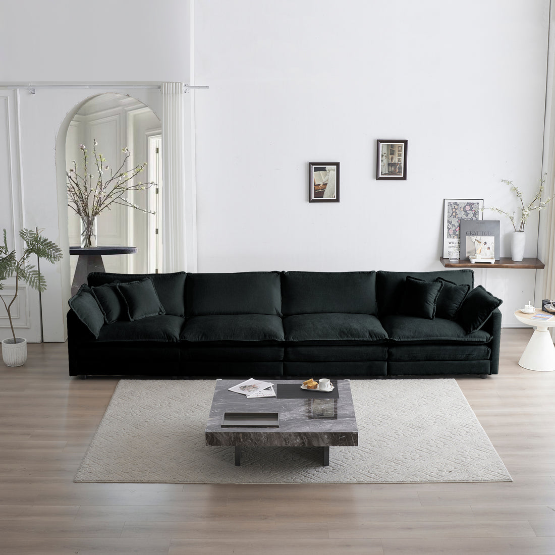Modular Sectional Sofa For Living Room,U Shaped Couch 5 Seater Convertible Sectional Couch With 1 Ottoman ,Black Chenille Black Chenille 4 Seat