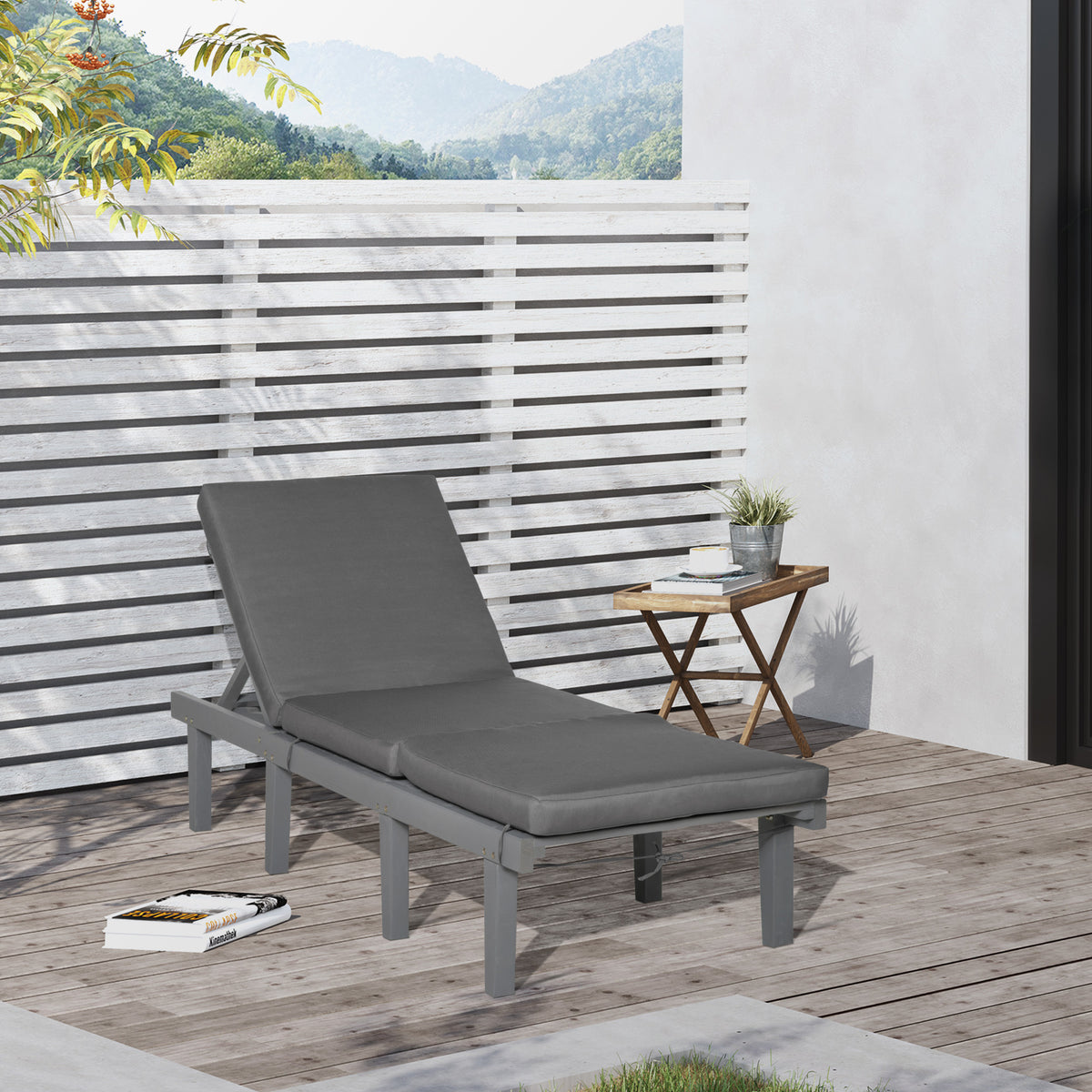 Outsunny Chaise Lounge Chair For Outdoor, Patio Recliner With 4 Position Adjustable Backrest And Cushion For Deck, Beach, Lawn And Sunbathing, Gray Grey Polyester
