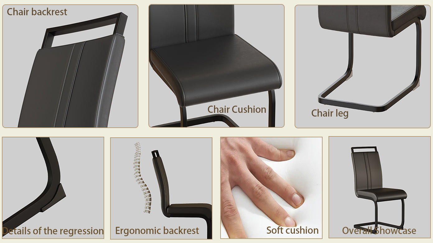 Modern Dining Chairs,Pu Faux Leather High Back Upholstered Side Chair With C Shaped Tube. Black Metal Legs For Dining Room Kitchen Vanity Patio Club Guest Office Chair Set Of 4 Grey Pu Grey Foam Pu
