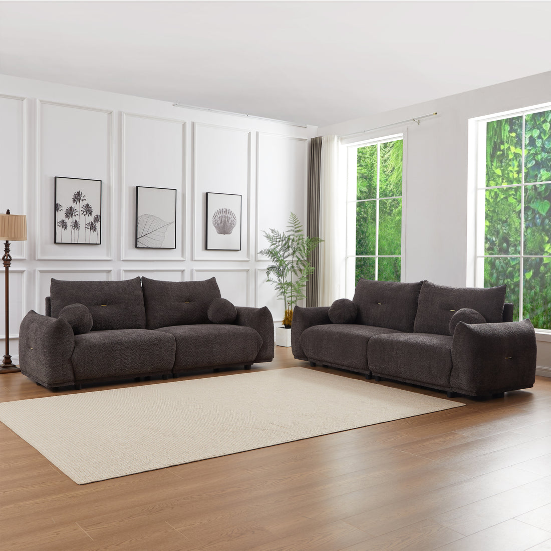 Lamb'S Wool 2 Seater Cushion Sofa 90'' Comfortable Sofa For Living Room Bedroom And Other Casual Spaces Lamb'S Wool Sofa With 2 Cushions And 2 Ball Pillows. Gray Two Sets Gray Foam Fabric 4 Seat