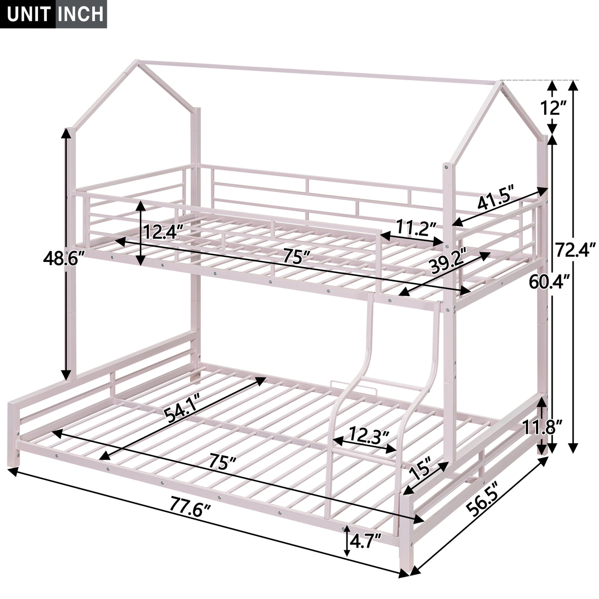 Metal House Bunk Bed, Twin Over Full, Pink Full Pink Metal