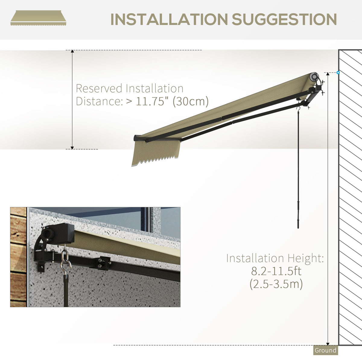Outsunny 10' X 8' Retractable Awning, Patio Awning Sunshade Shelter With Manual Crank Handle, 280Gsm Uv Resistant Fabric And Aluminum Frame For Deck, Balcony, Yard, Beige Beige Polyester