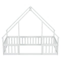 Twin Wood House Shaped Floor Bed With Fence, Guardrails ,White Twin White American Design Pine