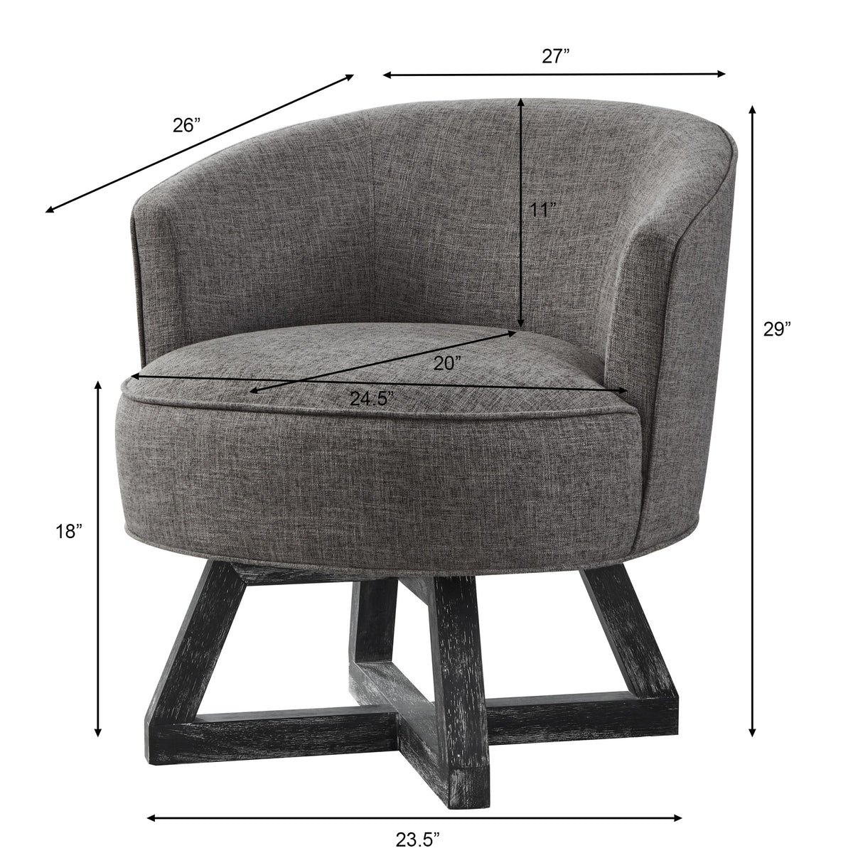 Swivel Chair With Cross Shaped Wooden Base,Lounge Chair With Solid Wood Legs, 360 Freely Swivel Chairclassic Linen Fabric For Living Room, Bedroom, Office, Dresser Dark Gray Dark Gray Gray Primary Living Space American Design,Artsy,Classic,Modern