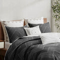 3 Piece Embroidered Cotton Quilt Set Black Full Queen Queen Black Cotton