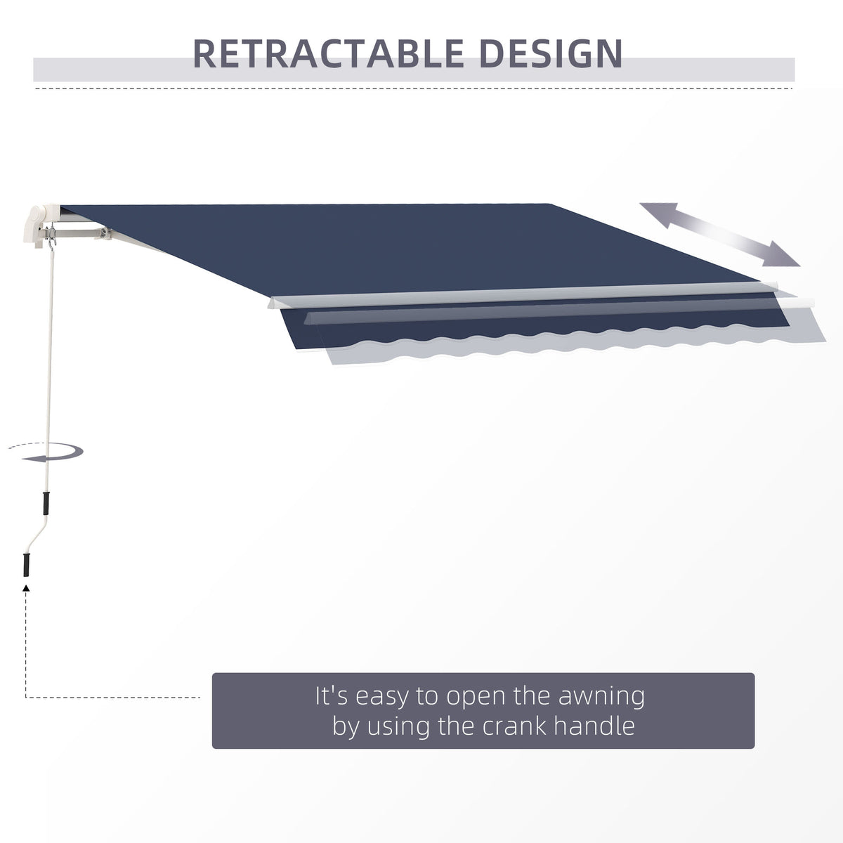 Outsunny 10' X 8' Retractable Awning, Patio Awnings, Sunshade Shelter W Manual Crank Handle, Uv & Water Resistant Fabric And Aluminum Frame For Deck, Balcony, Yard, Blue Blue Aluminum