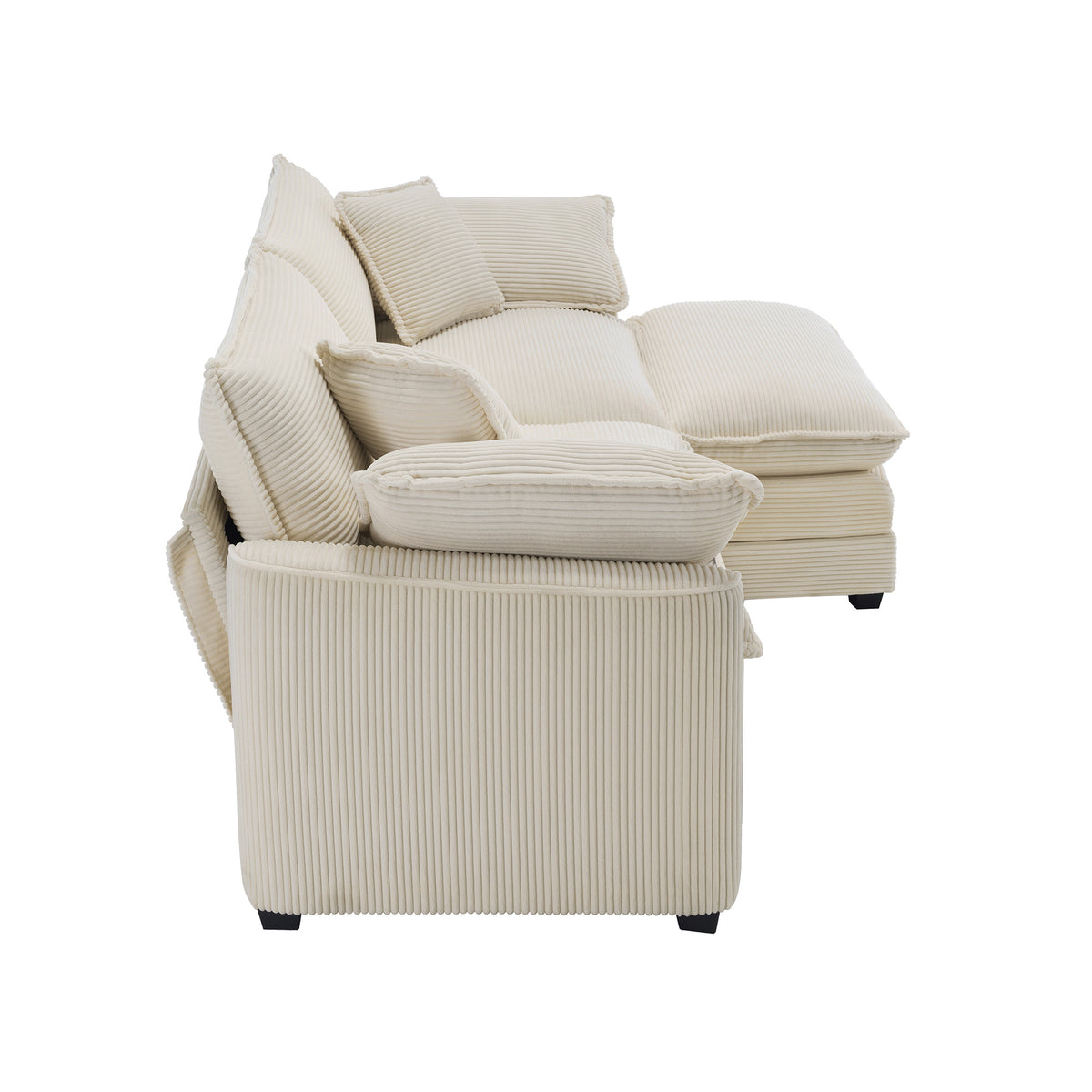 Corduroy Two Seater Sofa With 1 Footrest, L Shaped 2 Seater Sofa With Ottoman For Small Living Spaces, Light Beige Corduroy Sofa Beige Corduroy 2 Seat