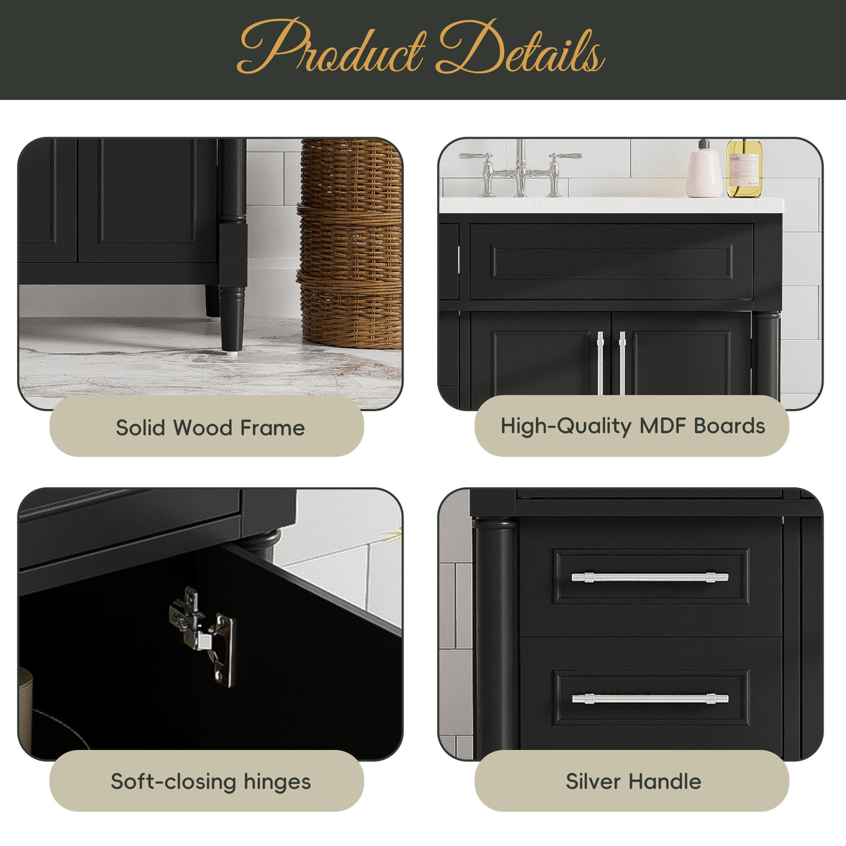 36'' Bathroom Vanity With Top Resin Sink, Freestanding Bathroom Storage Cabinet With 2 Drawers And A Tip Out Drawer, Solid Wood Frame Vanity Set, Height Adjustable Shelf 3 Black 2 2 Adjustable Shelves Bathroom Freestanding Solid Wood Mdf Resin Painted