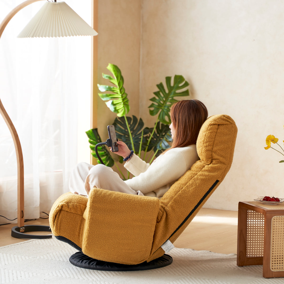 Adjustable Head And Waist, Game Chair, Lounge Chair In The Living Room, 360 Degree Rotatable Sofa Chair,Rotatable Seat Leisure Chair Deck Chair Yellow Metal Soft Cotton Metal