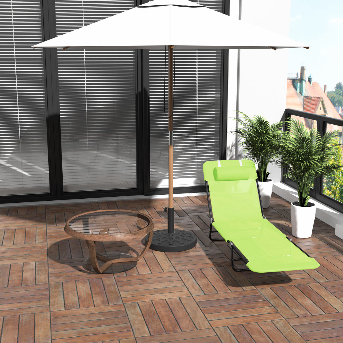 Outsunny Folding Chaise Lounge Chair, Pool Sun Tanning Chair, Outdoor Lounge Chair With Reclining Back,Mesh Seat, Headrest For Beach, Yard, Patio, Green Green Steel