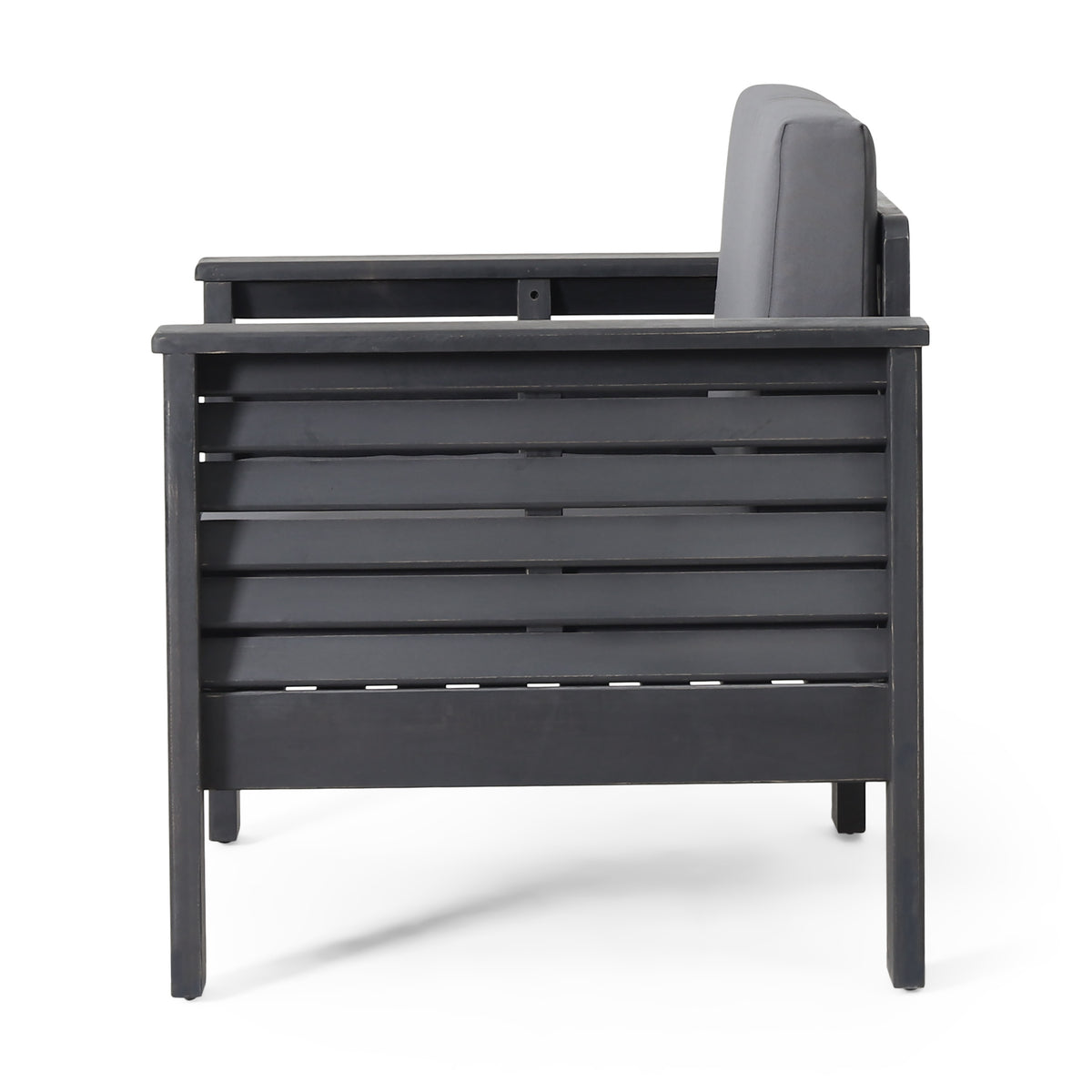 Set Of 2 Outdoor Acacia Wood Club Chairs With Cushions, Dark Gray, 27.75"D X 32"W X 27.75"H Yes Grey Foam Acacia Wood
