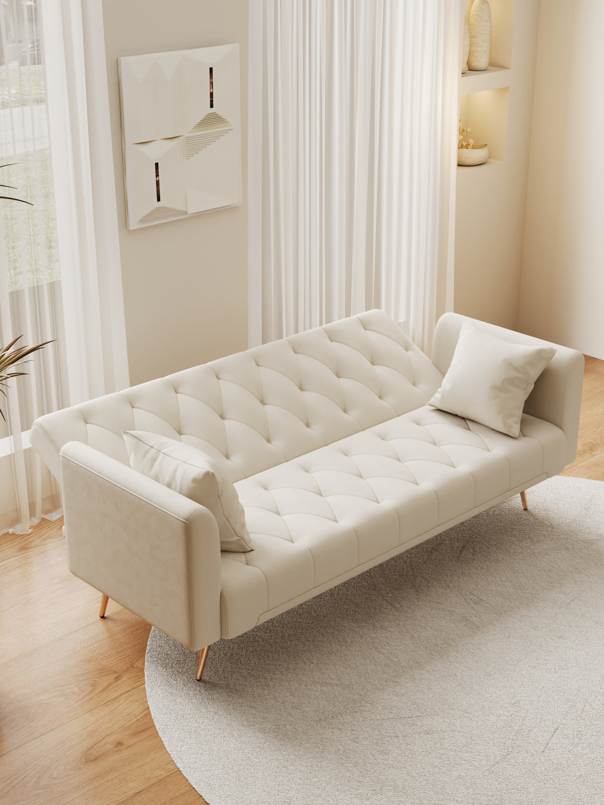 71 Inch Convertibleseat Sofa, American Retro Beige Velvet, Suitable For Small Living Room, Bedroom, Office Beige Velvet 2 Seat