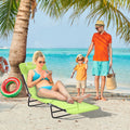 Outsunny Folding Chaise Lounge Chair, Pool Sun Tanning Chair, Outdoor Lounge Chair With Reclining Back,Mesh Seat, Headrest For Beach, Yard, Patio, Green Green Steel