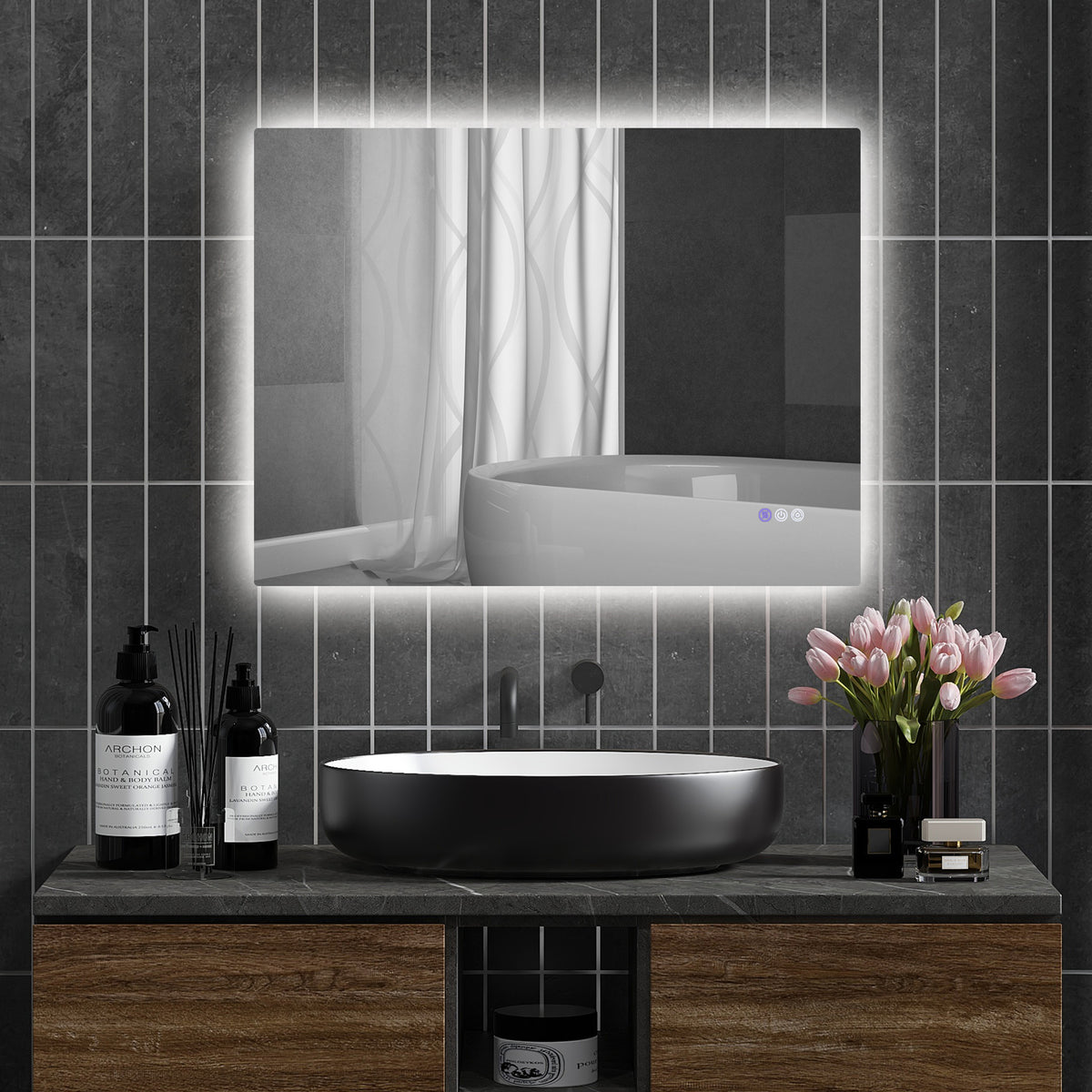 Homcom Led Bathroom Mirror With Lights, 32" X 24" Backlit Led Mirror For Bathroom With Anti Fog, Memory & Infinite Color Temperature, Wall Mounted Dimmable Vanity Mirror, Horizontal Vertical Placement Clear Glass