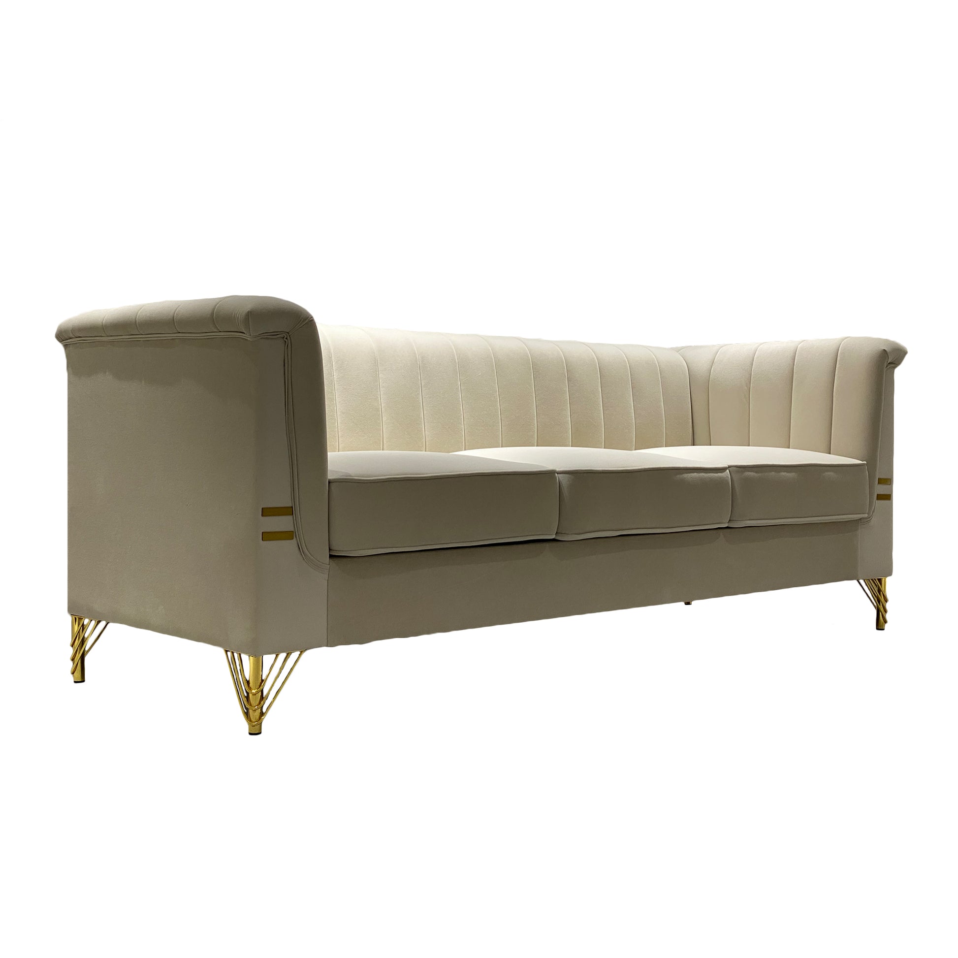 Fx P82 Be Sofa Modern Chenille Sofa, 82.67" Upholstered Couch With Bolster Armrest, 3 Seat Sofa For Living Room, Bedroom, Office, Apartment, Dorm, Beige Beige Velvet 3 Seat