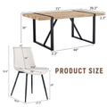 Table And Chair Set, Textured Top In Vintage Wood Color, Black Metal Legs. Dining Chair With White Faux Leather Backrest Cushion With Black Metal Legs. Wood Seats 8 Mdf Metal