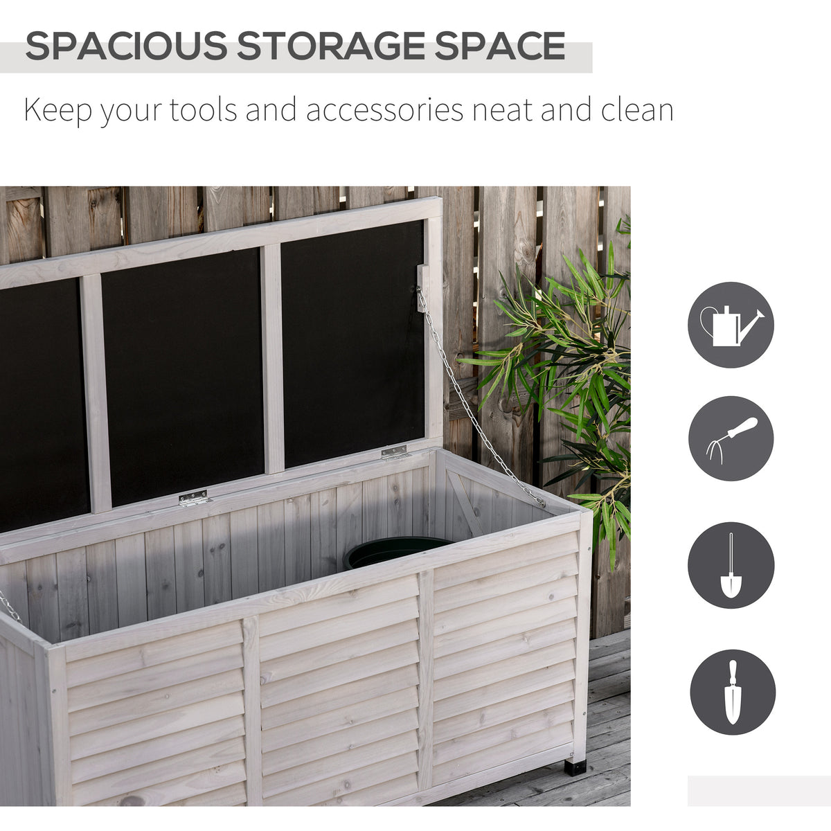 Outsunny 75 Gallon Wooden Deck Box, Outdoor Storage Container With Aerating Gap & Weather Fighting Finish, Grey Grey Wood