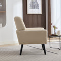 Modern Soft Teddy Material Ergonomics Accent Chair Living Room Chair Bedroom Chair Home Chair With Black Legs For Indoor Home White Teddy Fabric White Foam Upholstered