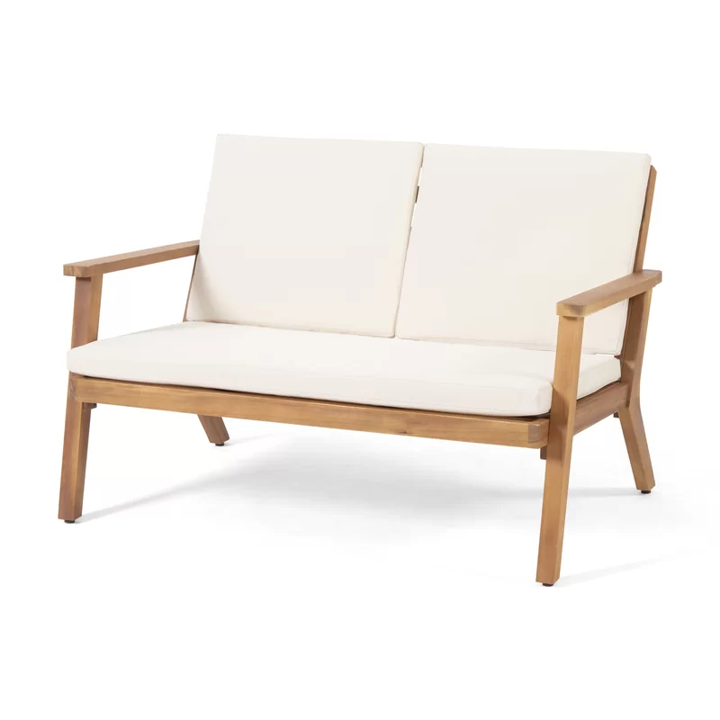 Temecula Outdoor Acacia Wood 4 Seater Chat Set Loveseat&Coffee Table&2 Club Chairs Brown Patina Finish Cream Cushion Yes Complete Patio Set Natural Cream Seats 4 Weather Resistant Frame Water Resistant Cushion Garden & Outdoor Acacia Wood