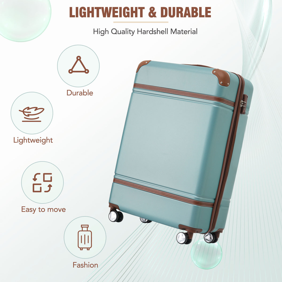 20 In Hardside Luggage With Cosmetic Case2 Piece Lightweight Suitcase Set With Spinner Wheels, Carry On Vintage Luggage,Green Green Abs