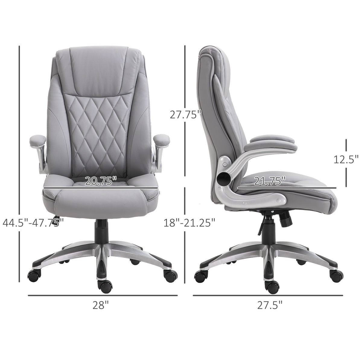 Vinsetto High Back 360 Swivel Ergonomic Home Office Chair With Flip Up Arms, Faux Leather Computer Desk Rocking Chair, Grey Grey Pu Leather