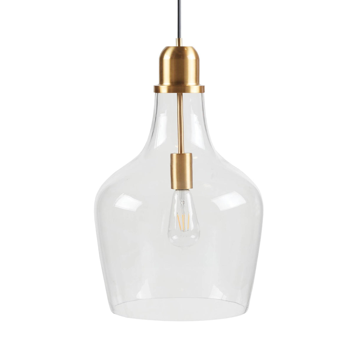 Bell Shaped Glass Pendant Gold Clear Dia.13" Gold Clear Glass Metal