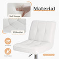 Bar Stools Set Of 2, Armless Hydraulic Kitchen Height Counter Bar Stools, Pu Leather Adjustable Swivel Barstools, Thickened Square Seat Cushion Barstool With Back, White White Metal