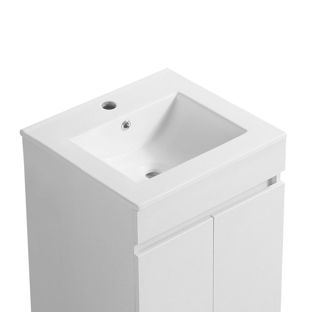 20 "White Bathroom Cabinet Black Tripod With Ceramic Sink White Solid Wood