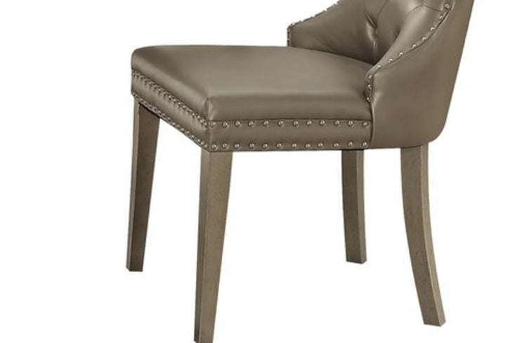 Kacela Champagne Synthetic Leather & Champagne Finish Side Chair Set Of 2 Champagne Synthetic Wood