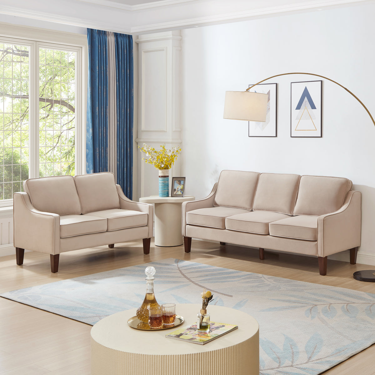 Modern 3 Person Seat Sofa Couch With Scooped Armrest Wood Legs,Upholstered Velvet 3 Seat Sofa With Removable Cushions For Livingroom Bedroom,Taupe Taupe Espresso Velvet Wood Primary Living Space Medium Soft Cushion Back American Design Rubberwood Square