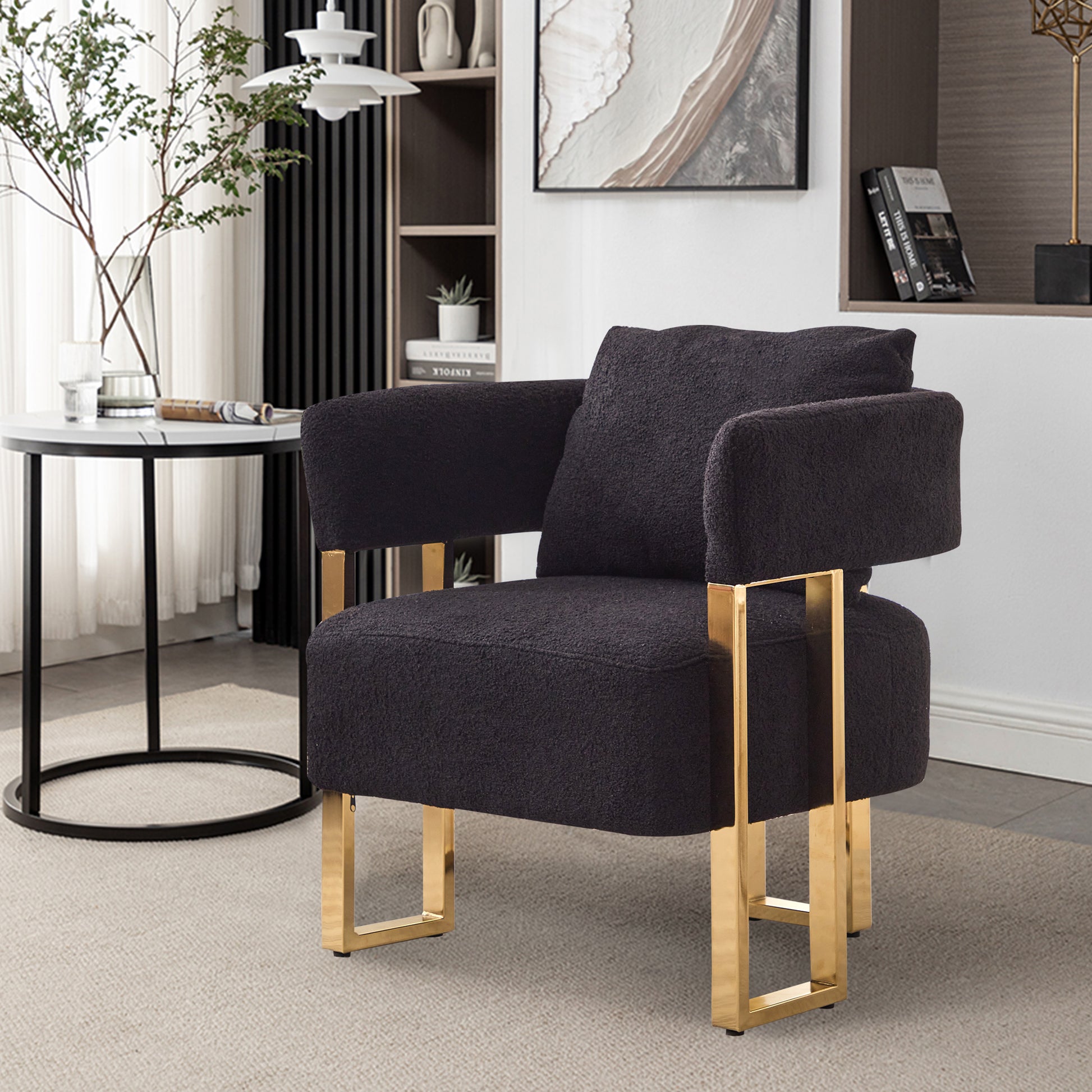 Ts Teddy Velvet Upholstered Metal Foot Sofa Black Gold Teddy 1 Seat