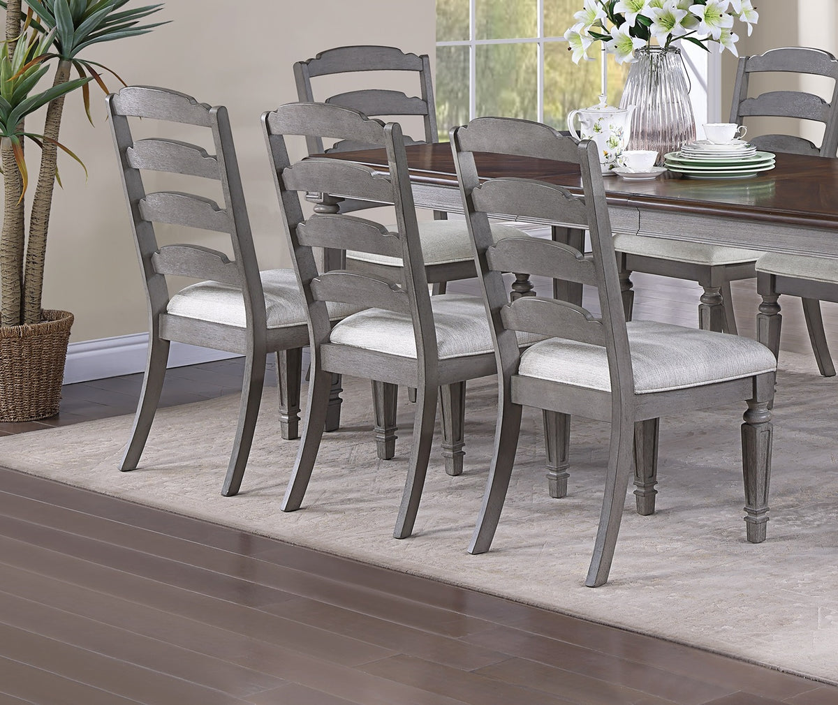 Light Grey Contemporary Style Side Chairs Set Of 2Pc Wooden Frame Ladder Back Design Dining Room Furniture Light Grey Dining Room Foam Classic,Contemporary,Modern Dining Chairs Rubberwood Ladder