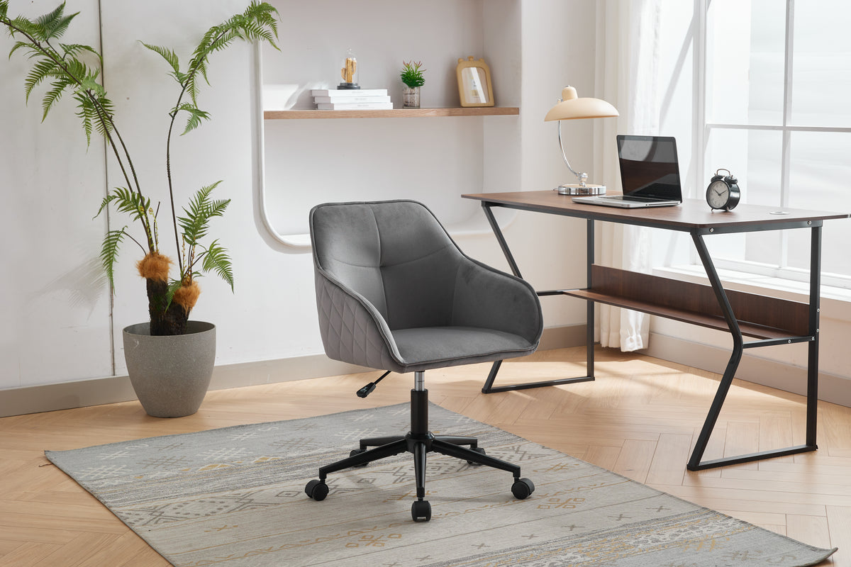 Velvet Office Desk Chair, Modern Home Desk Chair With Wheelsvanity Chairs For Living Room, Bedroom,Study Room Grey Black Foam Polyester Blend
