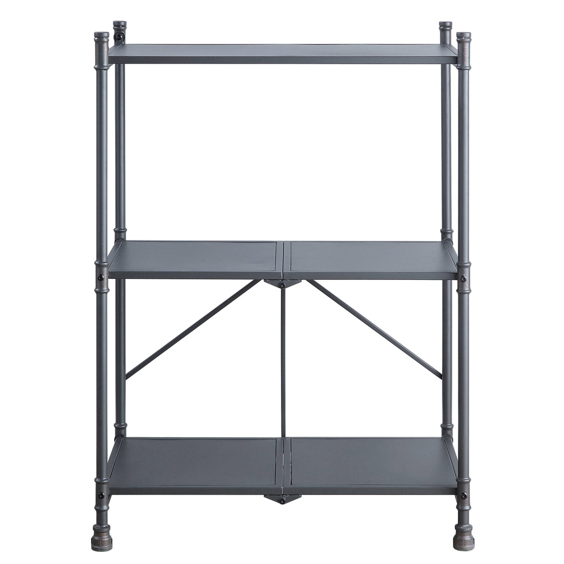 Sandy Black And Dark Bronze Hand Brushed 3 Tier Console Table Black Grey Primary Living Space Industrial,Rustic Shelves Rectangular Metal