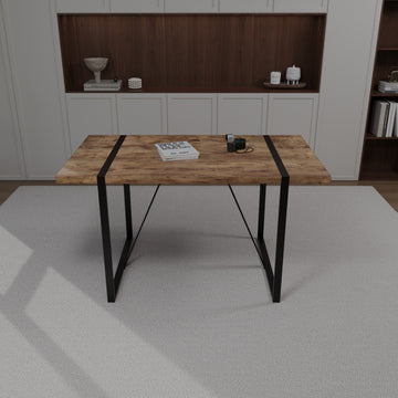 55 "Rural Industrial Rectangular Mdf Dark Wood Dining Table, 4 6 People, 1.5" Thick Engineering Wood Tabletop And Black Rectangular Metal Legs, Used For Writing Desk, Kitchen, Terrace, Dining Room Wood Kitchen Mdf