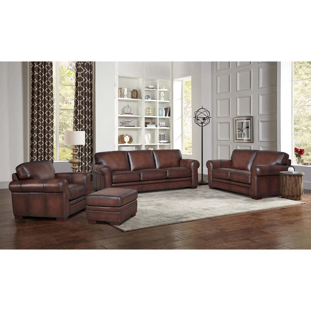 Brookfield Top Grain Leather Chair Caramel Primary Living Space Mid Century Modern Eucalyptus Down Filling Leather