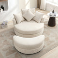 Orisfur. 360 Swivel Accent Barrel Chair With Storage Ottoman & 4 Pillows, Modern Chenille Leisure Chair Round Accent For Living Room, Cream Cream Foam Chenille