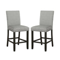 Set Of 2 Fabric Upholstered Counter Height Chairs, Grey And Distressed Noir Solid Grey Dining Room Rectangular Set Of 2 Fabric,Mdf